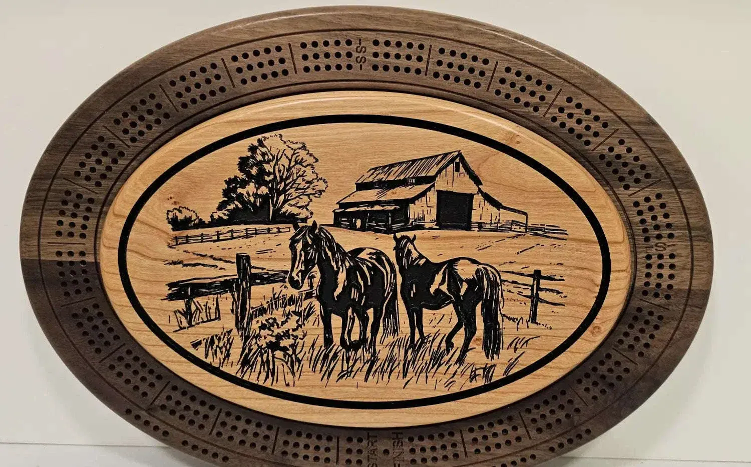 Horse farm cribbage board